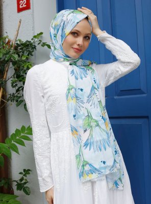 Yumna - Blau Blatt Gemustertes Hijab