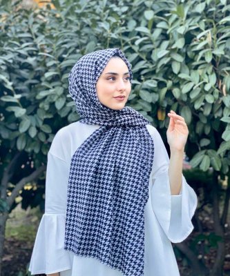 Soheila - Schwarz & Grau Gemustert Baumwolle Hijab
