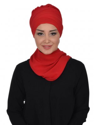 Zoe Röd Chiffon Turban Sjal Ayse Turban 322811a