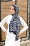 Navy Blau Gemusterter Twill Hijab - Sal Evi
