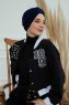 Laura - Navy Blau Baumwolle Turban