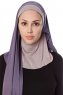 Naz - Lila & Steingrau Praktisch Fertig Hijab - Ecardin