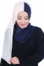 Ylva - Beige & Navy Blau Praktisch Chiffon Hijab