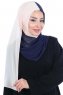Ylva - Beige & Navy Blau Praktisch Chiffon Hijab