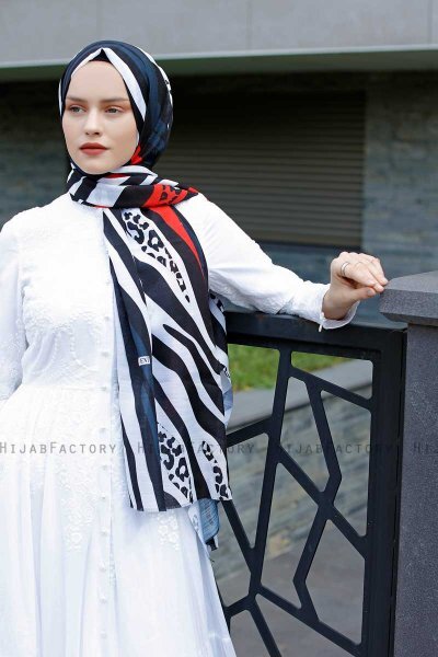Emel - Navy Blau & Rot Gemustertes Hijab - Sal Evi