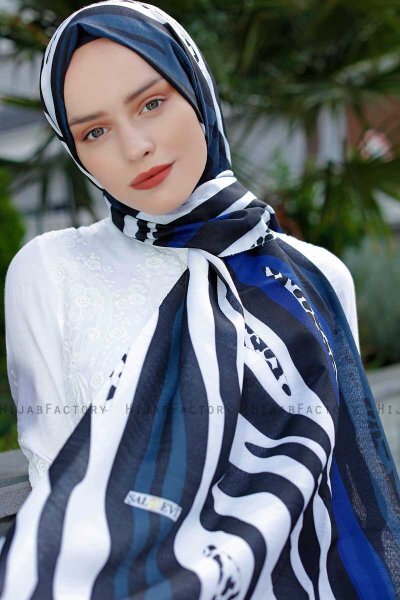 Emel - Navy Blau & Weiß Gemustertes Hijab - Sal Evi