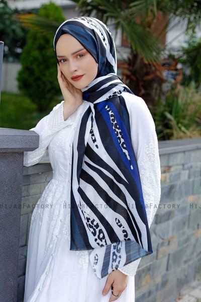 Emel - Navy Blau & Weiß Gemustertes Hijab - Sal Evi