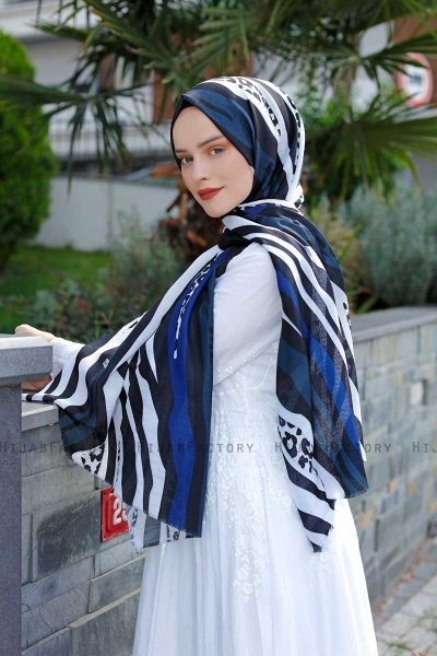 Emel - Navy Blau & Weiß Gemustertes Hijab - Sal Evi