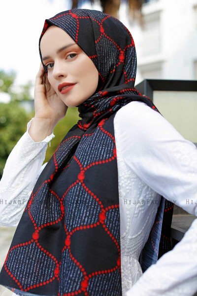Tutku - Rot & Schwarz Gemustertes Hijab - Sal Evi