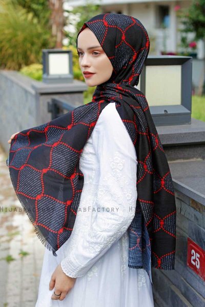 Tutku - Rot & Schwarz Gemustertes Hijab - Sal Evi