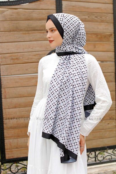 Grau Gemusterter Twill Hijab - Sal Evi
