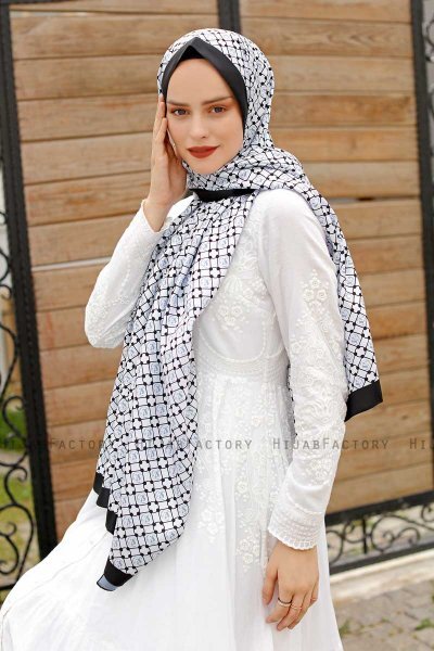 Grau Gemusterter Twill Hijab - Sal Evi