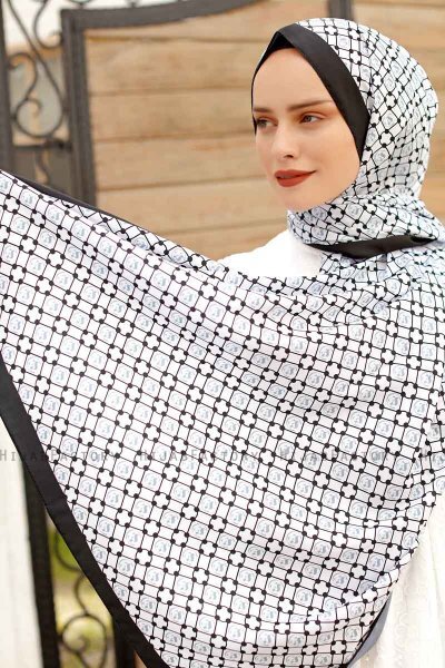Grau Gemusterter Twill Hijab - Sal Evi