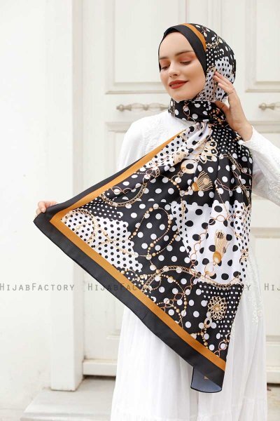 Gold Gemusterter Twill Hijab - Sal Evi