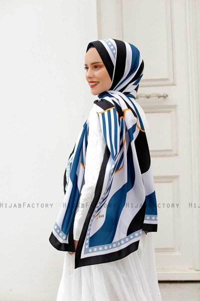 Ozean Gemusterter Twill Hijab - Sal Evi