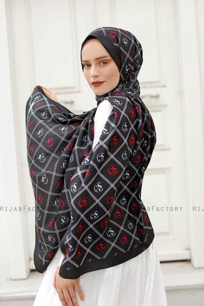 Rot Gemusterter Twill Hijab - Sal Evi