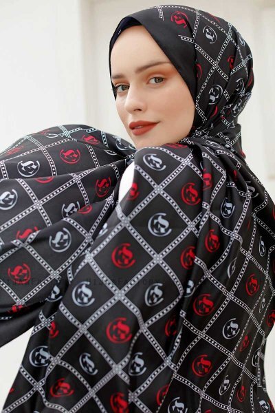 Rot Gemusterter Twill Hijab - Sal Evi