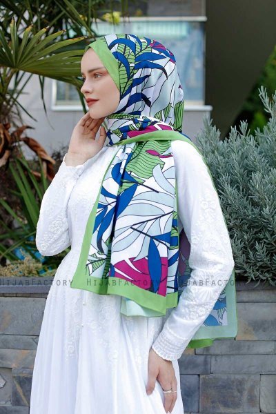 Blatt Gemusterter Twill Hijab - Sal Evi