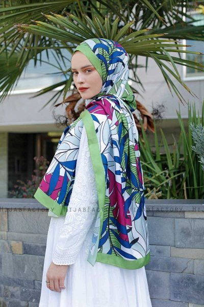 Blatt Gemusterter Twill Hijab - Sal Evi