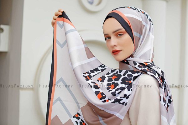 Orange Gemusterter Twill Hijab - Sal Evi