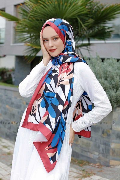 Blue Gemusterter Twill Hijab - Sal Evi
