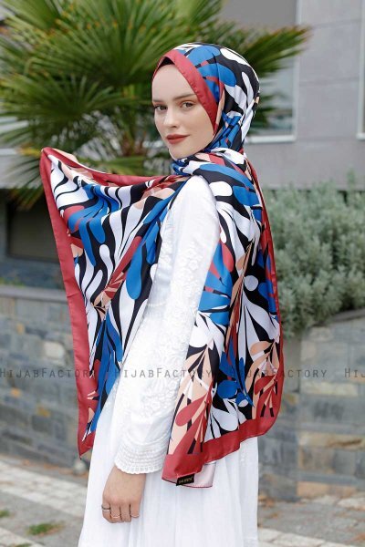 Blue Gemusterter Twill Hijab - Sal Evi