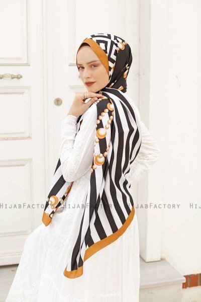 Yellow Pearl Gemusterter Twill Hijab - Sal Evi