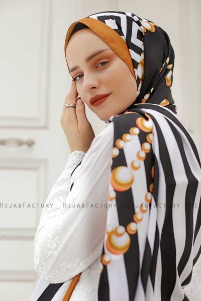 Yellow Pearl Gemusterter Twill Hijab - Sal Evi