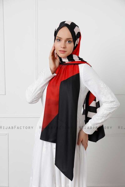 Gestreift Gemusterter Twill Hijab - Sal Evi
