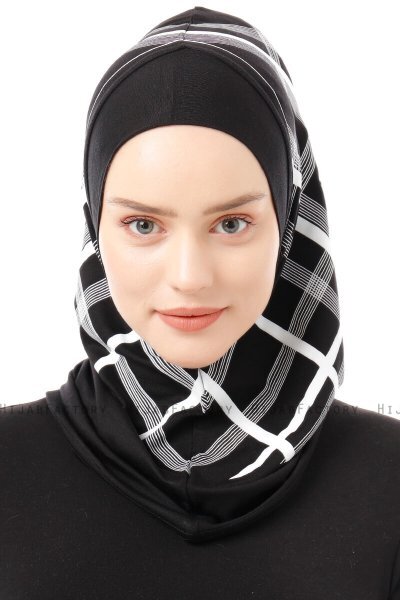 Ekose Plain - Schwarz & Weiß One-Piece Al Amira Hijab