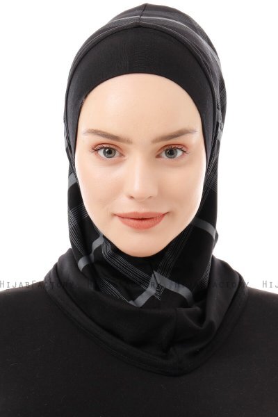Ekose Plain - Schwarz & Hellgrau One-Piece Al Amira Hijab