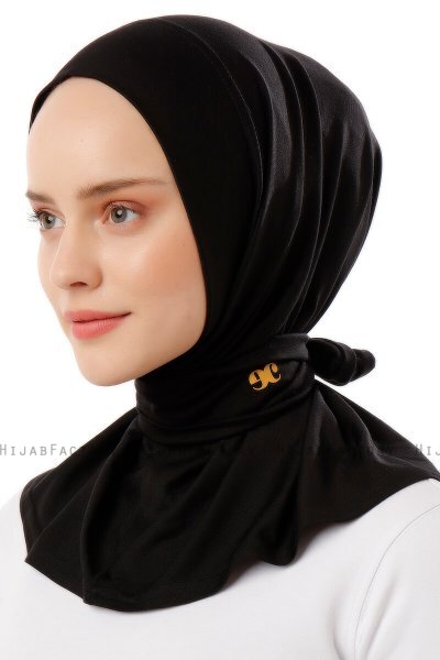 Sportif Plain - Schwarz & Gold Praktisch Viscose Hijab