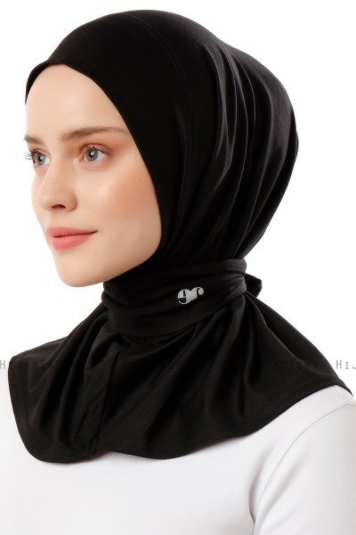 Sportif Plain - Schwarz & Hellgrau Praktisch Viscose Hijab
