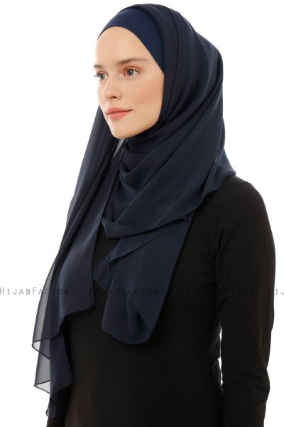 Alara Plain - Navy Blau One Piece Chiffon Hijab