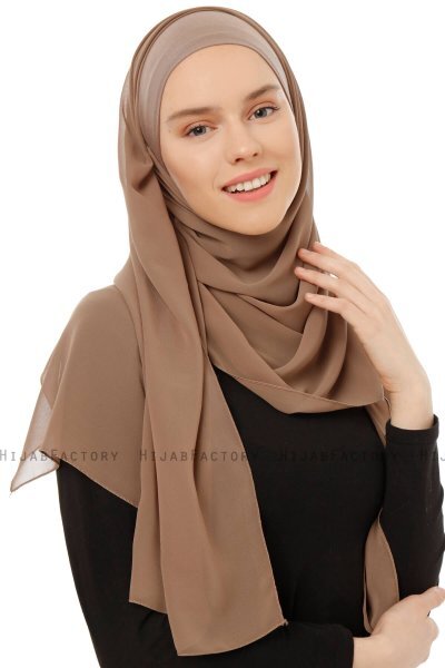 Alara Plain - Dunkeltaupe One Piece Chiffon Hijab