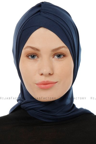 Isra Cross - Navy Blau One-Piece Viscose Hijab