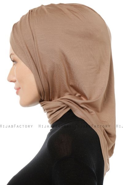 Isra Cross - Dunkeltaupe One-Piece Viscose Hijab