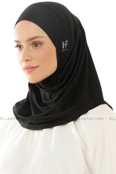 Hanfendy Plain Logo - Schwarz One-Piece Hijab