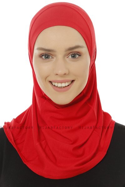 Hanfendy Plain Logo - Rot One-Piece Hijab
