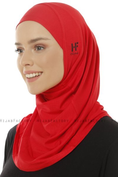 Hanfendy Plain Logo - Rot One-Piece Hijab