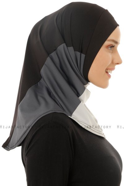 Esin - Schwarz & Hellgrau & Anthrazit One-Piece Hijab