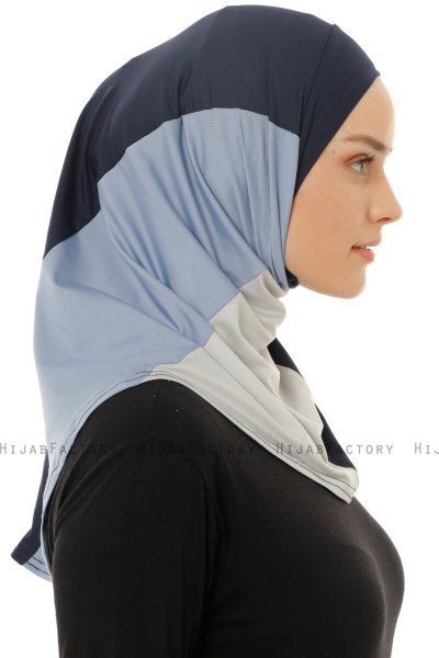 Esin - Navy Blau & Hellgrau & Hellblau One-Piece Hijab
