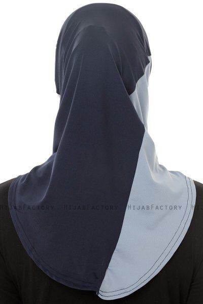 Esin - Navy Blau & Hellgrau & Hellblau One-Piece Hijab