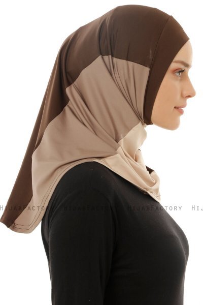 Esin - Braun & Helltaupe & Dunkeltaupe One-Piece Hijab