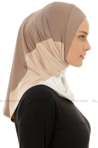 Esin - Dunkeltaupe & Creme & Helltaupe One-Piece Hijab