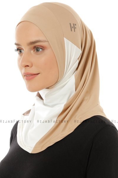 Esin - Beige & Creme & Dunkeltaupe One-Piece Hijab