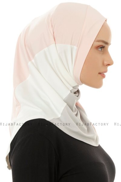 Esin - Altrosa & Hellgrau & Creme One-Piece Hijab