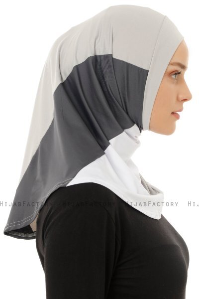 Esin - Hellgrau & Weiß & Anthrazit One-Piece Hijab