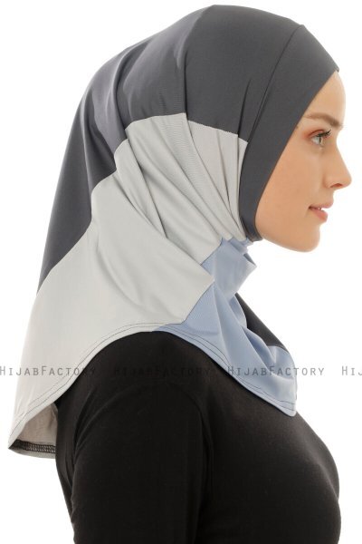 Esin - Anthrazit & Hellblau & Hellgrau One-Piece Hijab