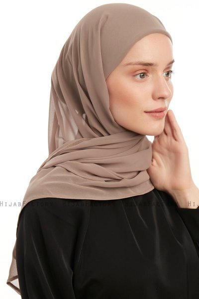 Sahar - Dunkeltaupe One Piece Chiffon Hijab